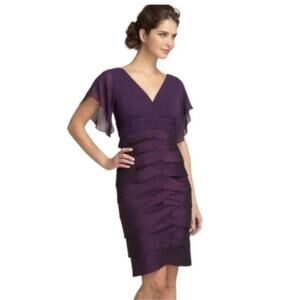 Adrianna Papell Silk Plum Flutter Sleeve Tired knee length Dress size 2